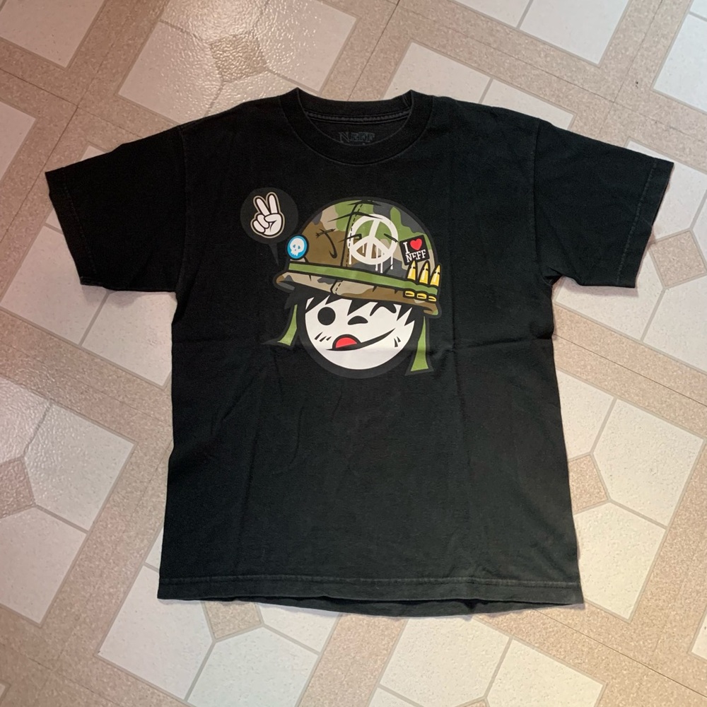 Boys Neff Army Style Black Graphic T Shirt Cartoon Logo Vintage Kids Shirt